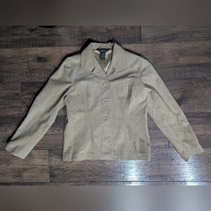 Van Huesen Women's 100% Suede Beige Tan Button Down Blazer Jacket Size S Classic